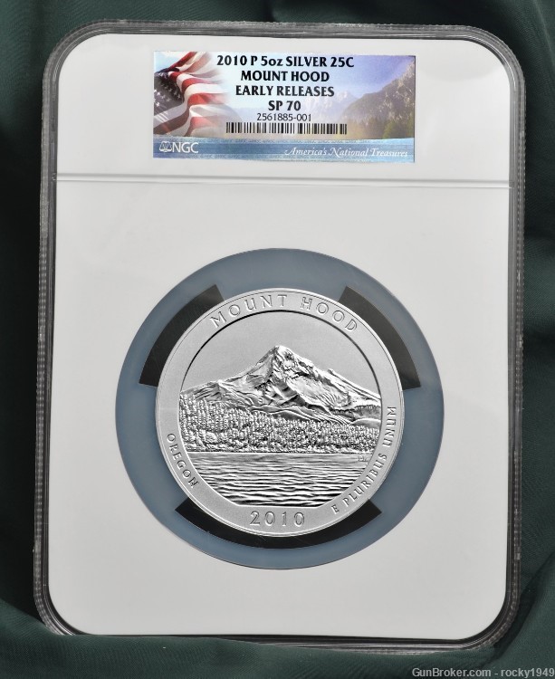 2010 - Mount Hood -Early Releases - 5oz silver SP70 grade Flag label-img-0