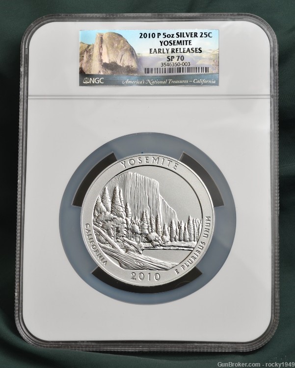 2010 - Yosemite -Early Releases - 5oz silver RARER SP70 grade NP label-img-0