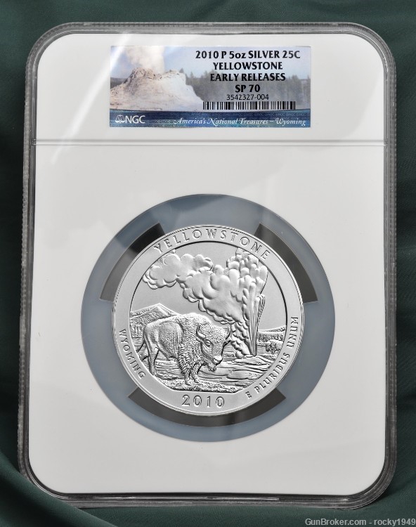 2010 - Yellowstone -Early Releases - 5oz silver RARER SP70 grade NP label-img-0