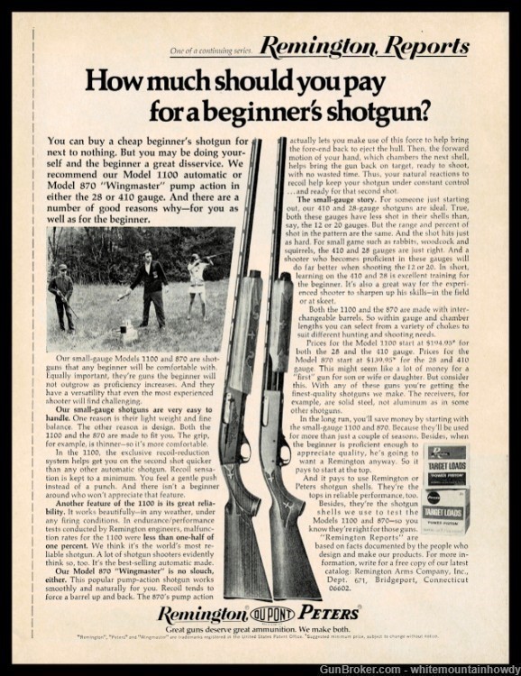 1972 REMINGTON 1100 Automatic 870 Wingmastger Shotgun Vintage AD-img-0