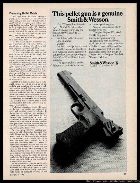 1972 SMITH & WESSON Model 41 Pellet Gun Air Pistol Original PRINT AD-img-1