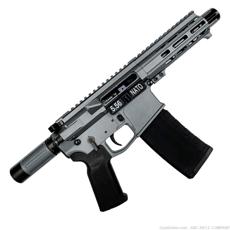 AR15 .223/556 "MINI MICRO" Custom 18" Billet Pistol 5" Barrel-Sniper Grey-img-1