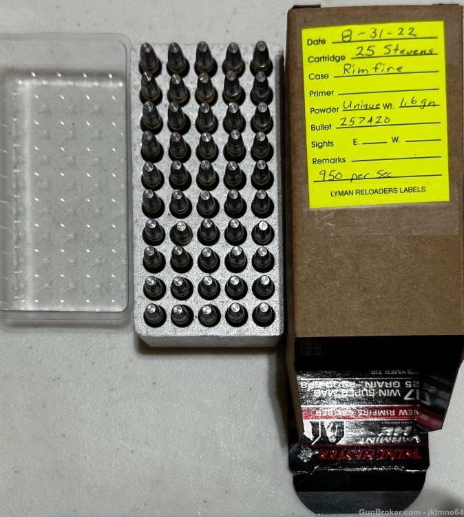 50 rounds of custom 25 Stevens rimfire rim fire ammunition -img-0