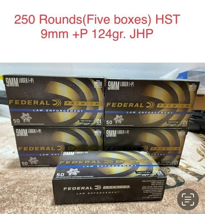 250 Rounds FEDERAL HST 124 Gr 9mm +P JHP Law Enforcement Brass self defense-img-4