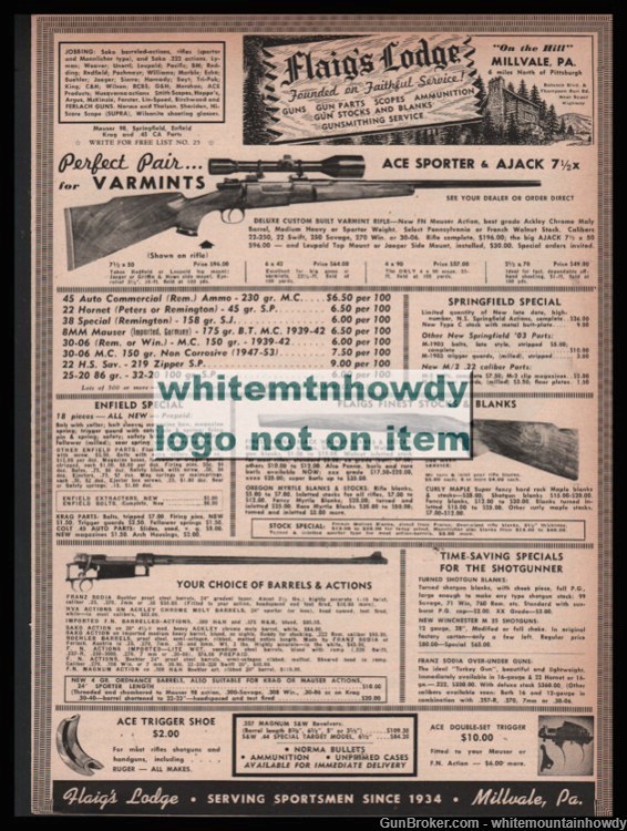 1955 ACE SPORTER Varmint rifle shown w/ Ajack 7 1/2x scope FLAIG'S PRINT AD-img-0