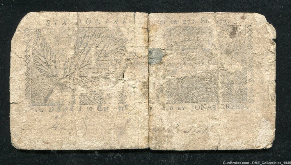 1767 American Revolutionary War Era Maryland Colonial Currency Note-img-1