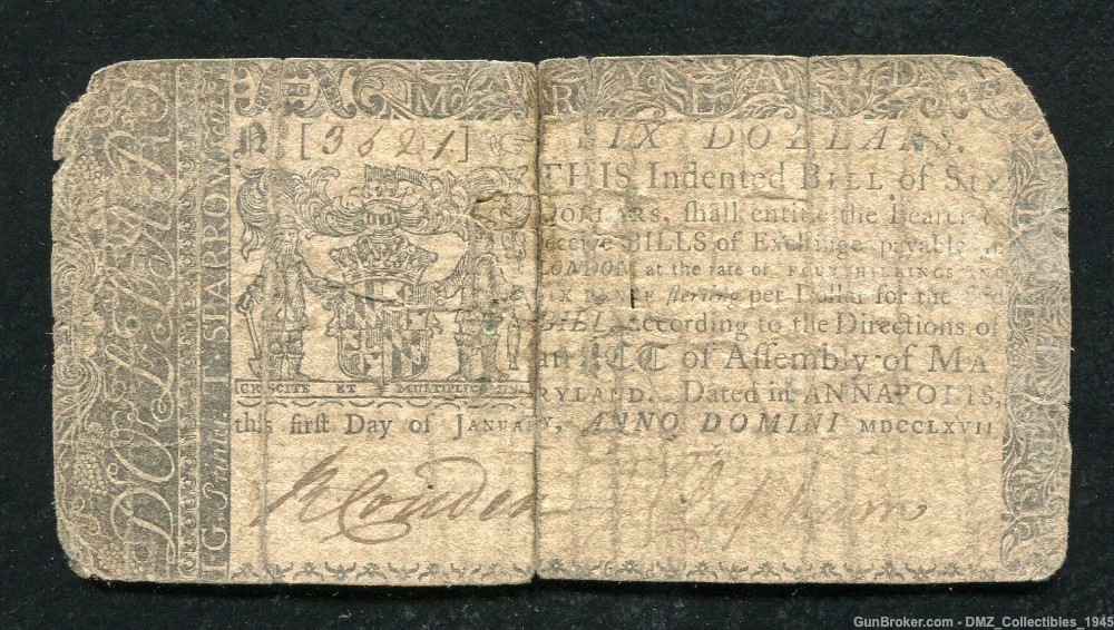 1767 American Revolutionary War Era Maryland Colonial Currency Note-img-0