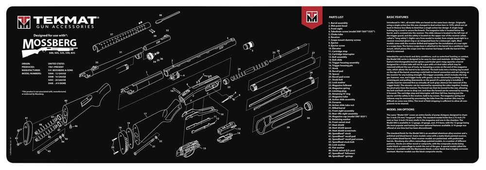 TekMat Mossberg Shotgun Cleaning Mat Black/White Rubber 36 Long Mossberg Sh-img-0