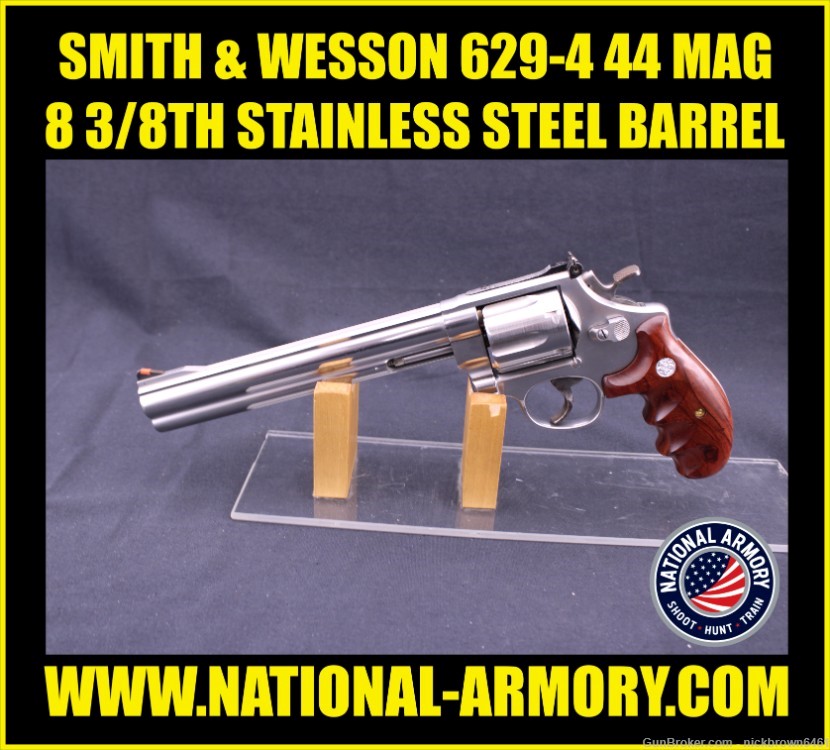 SMITH & WESSON 629-4 44 MAGNUM 8.375" BBL STAINLESS STEEL ROSEWOOD GRIP-img-0
