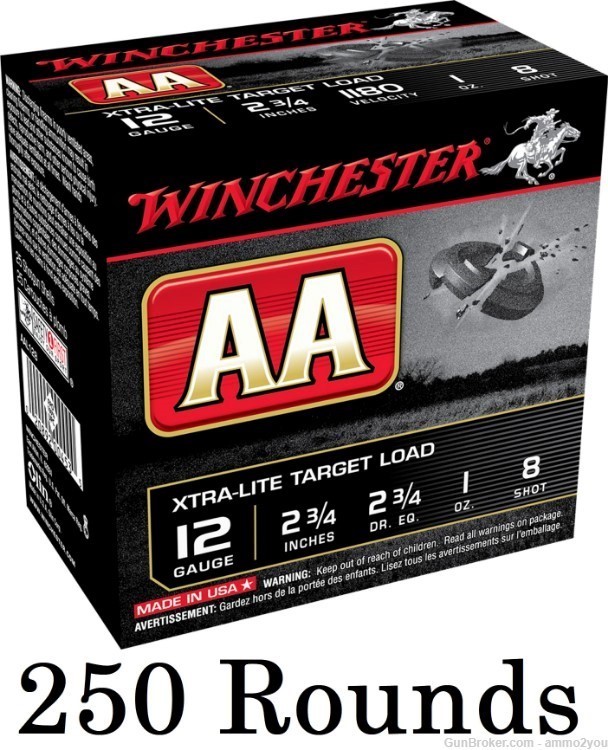 Winchester AAL128 AA Xtra-Lite 12 Gauge 2.75" 1 oz 1180 fps 8 Shot 250RDS-img-0