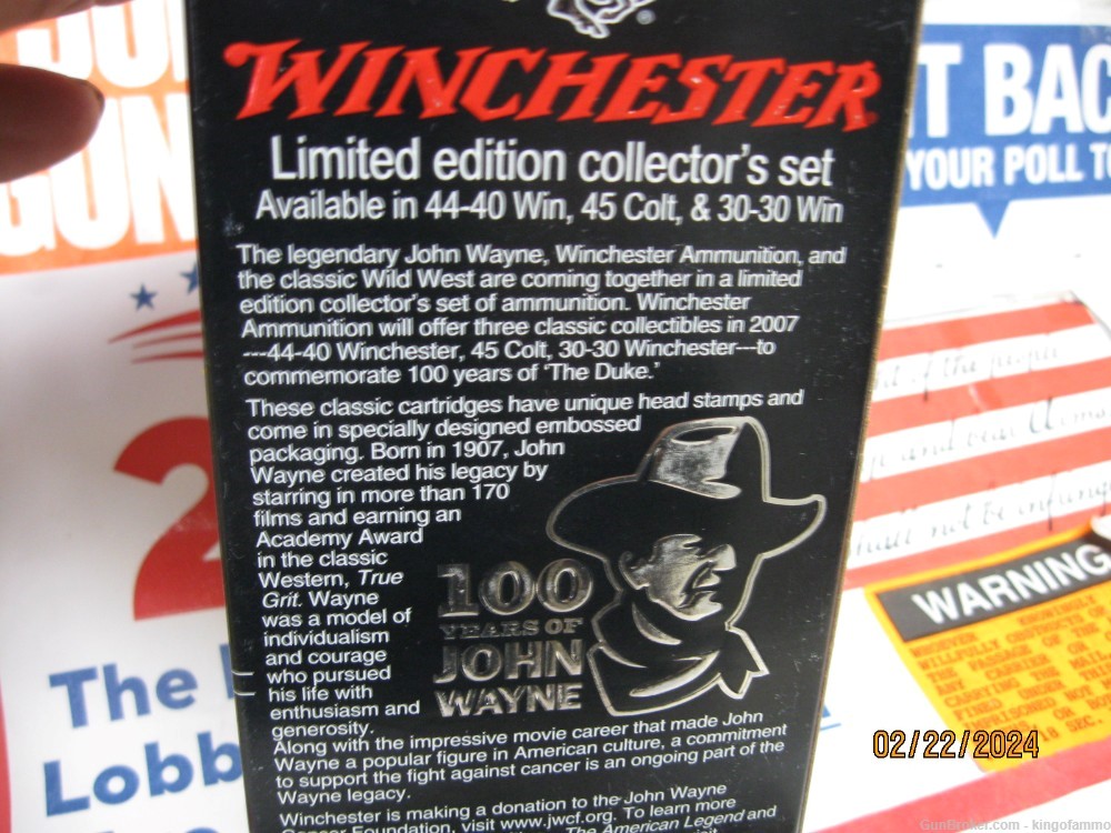 Rarest JOHN WAYNE 44-40 Winchester 2007 Collector Ammo ; Other J W Cals too-img-3