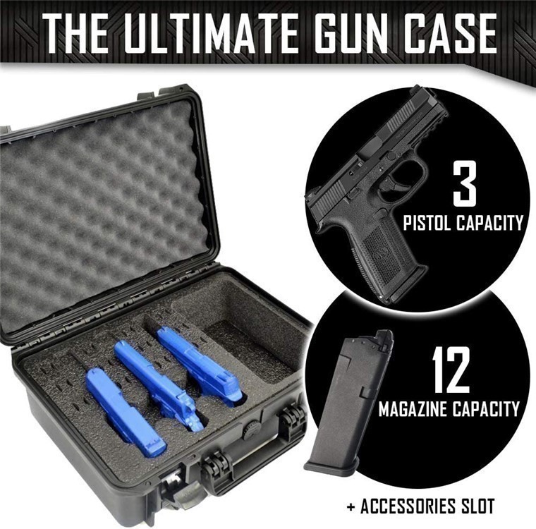 3 Pistol 12 Magazine + Acc. Storage DORO Waterproof Pistol Case Black Foam-img-2