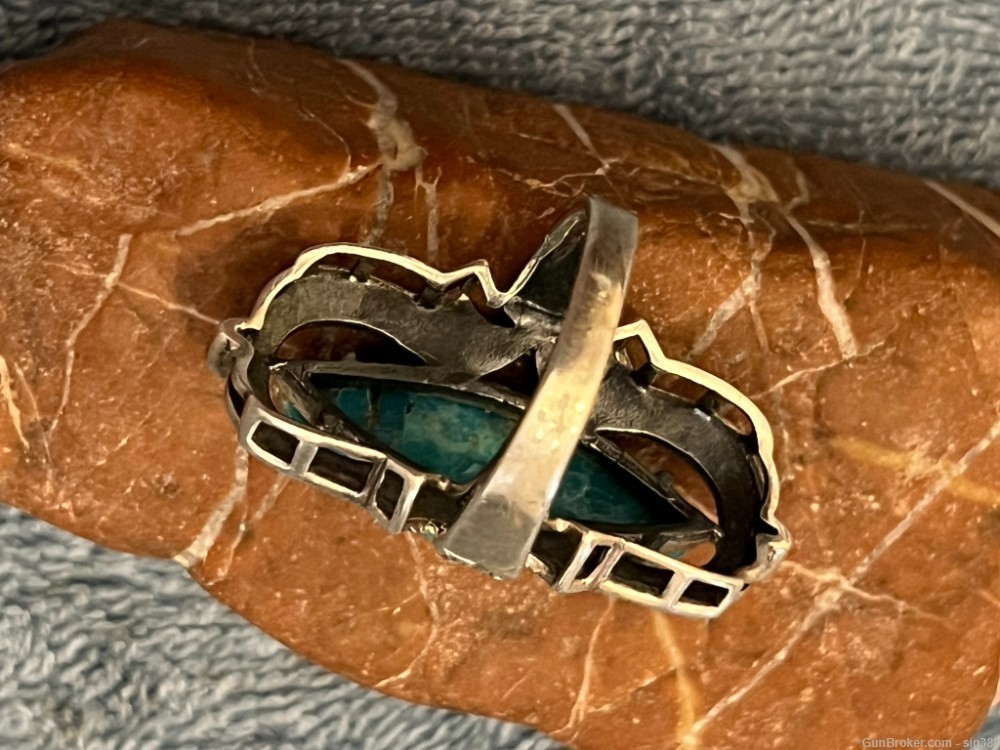 VINTAGE STERLING SILVER MARCASITE TURQUOISE RING, 11 GRAMS-img-2