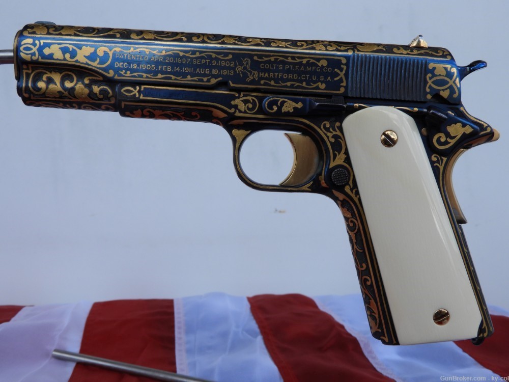 HAND ENGRAVED, GOLD INLAID, 1918 COLT BLACK ARMY  1911 45acp-img-3