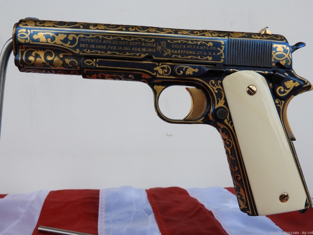 HAND ENGRAVED, GOLD INLAID, 1918 COLT BLACK ARMY  1911 45acp-img-1