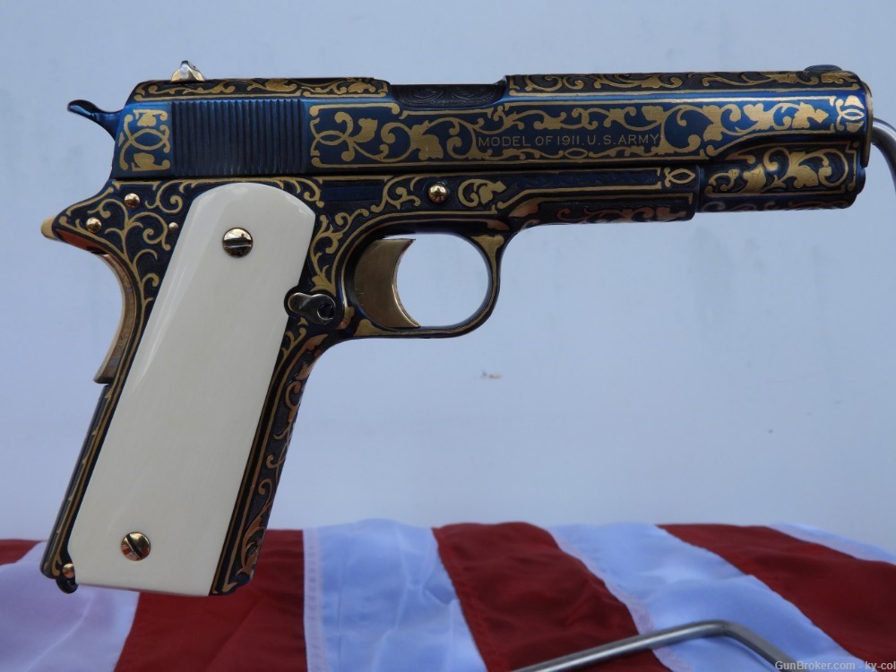 HAND ENGRAVED, GOLD INLAID, 1918 COLT BLACK ARMY  1911 45acp-img-2
