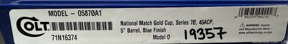 Colt Gold Cup National Match Series 70, 45 ACP 5" Barrel 7+1 Capacity-img-2