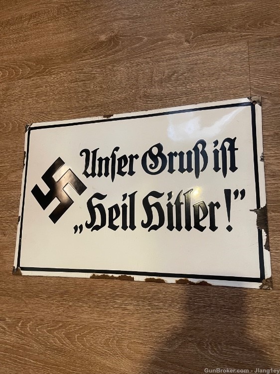 WW2 WWII German Unser Gruß Ist Heil H*tler Sign-img-0