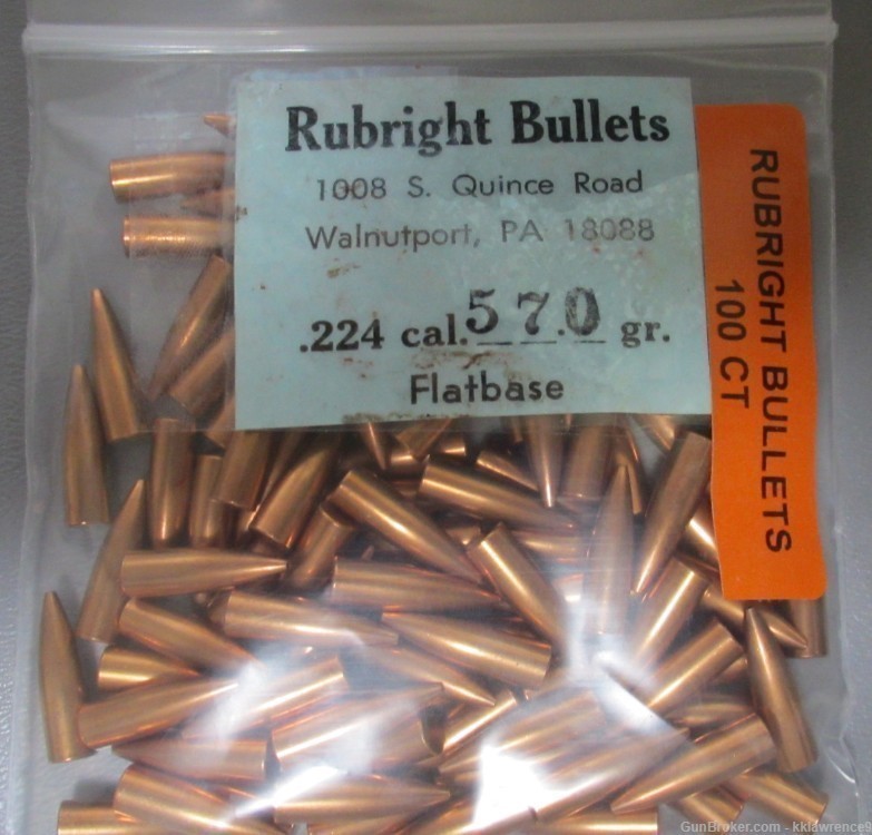 RUBRIGHT BULLETS - 22 CAL .224 DIA - 57 GR HOLLOW POINT FLAT BASE - 100 CT-img-0