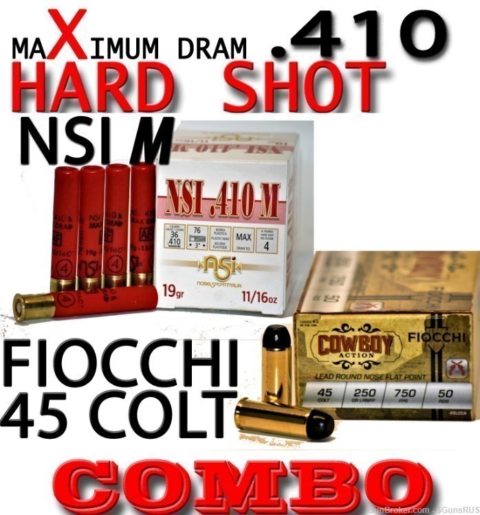 410/45 LC & COMBO Fiocchi 45LC + 3" NSI NO.4 HARD SHOT 75 ROUNDS-img-0