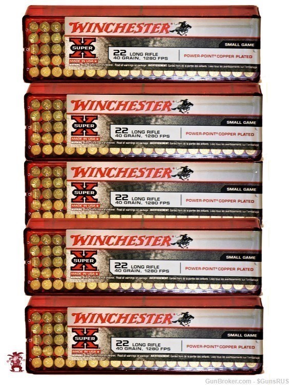 22LR Winchester SUPER-X Power Point Copper Plated 22 LR 40 Grain HP 500 RDS-img-0