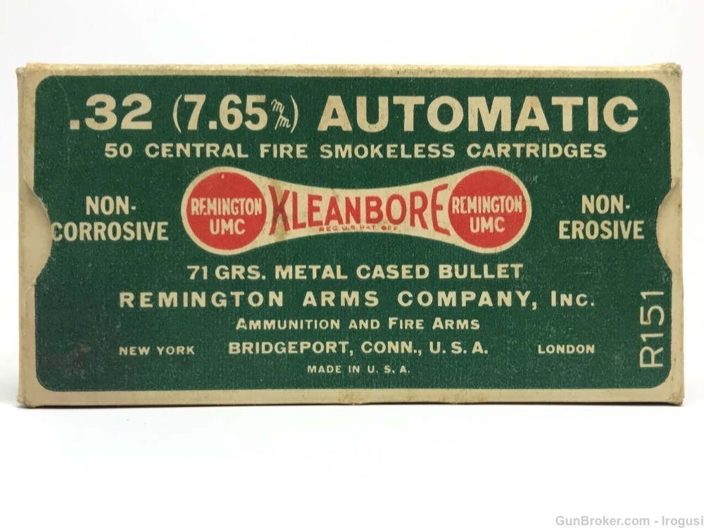 1930-1933 Remington DOGBONE .32 Auto 71 Gr Vintage Box 48 Rounds 1006-NP-img-0