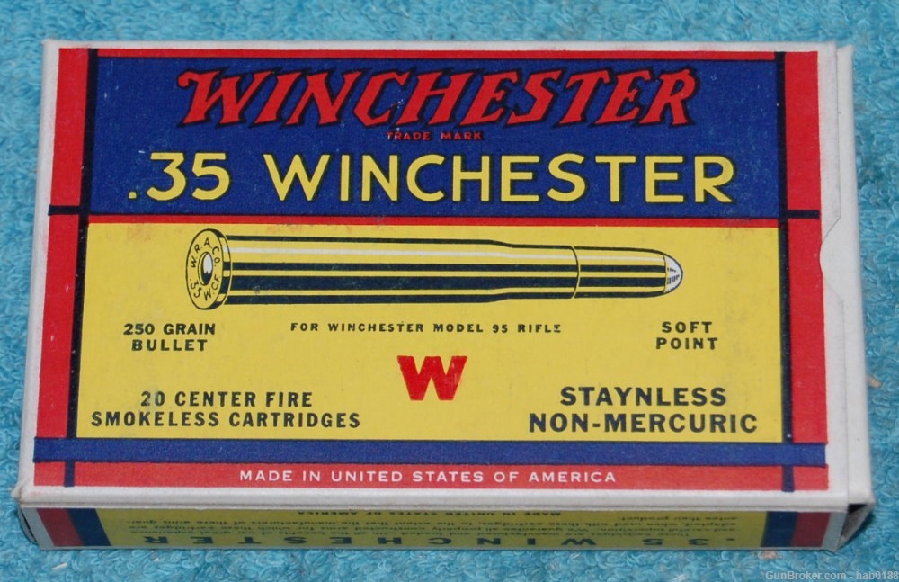 Hard To Find Vintage Full Box of Winchester 35 Win Mint Box Mint-img-0