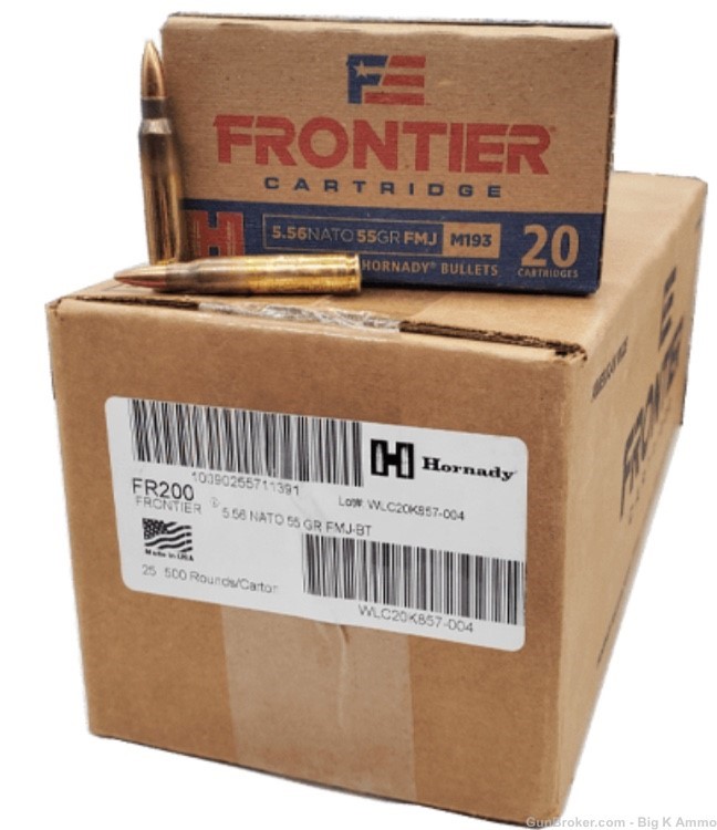 5.56 NATO – Hornady Frontier 55 Grain FMJ Case of 500 Rounds -img-0