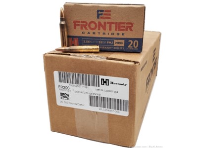 5.56 NATO – Hornady Frontier 55 Grain FMJ Case of 500 Rounds 