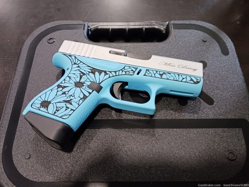 GLOCK 43 9MM MISS DAISY 6RD BLUE ENGRAVED Semi  Auto Pistol NEW-img-1