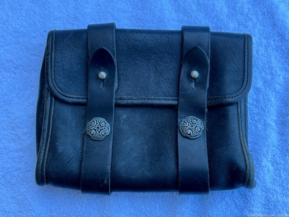 HANDMADE LEATHER POSSIBLES BLACK POWDER SHOOTING BAG, SILVER BUTTONS-img-0