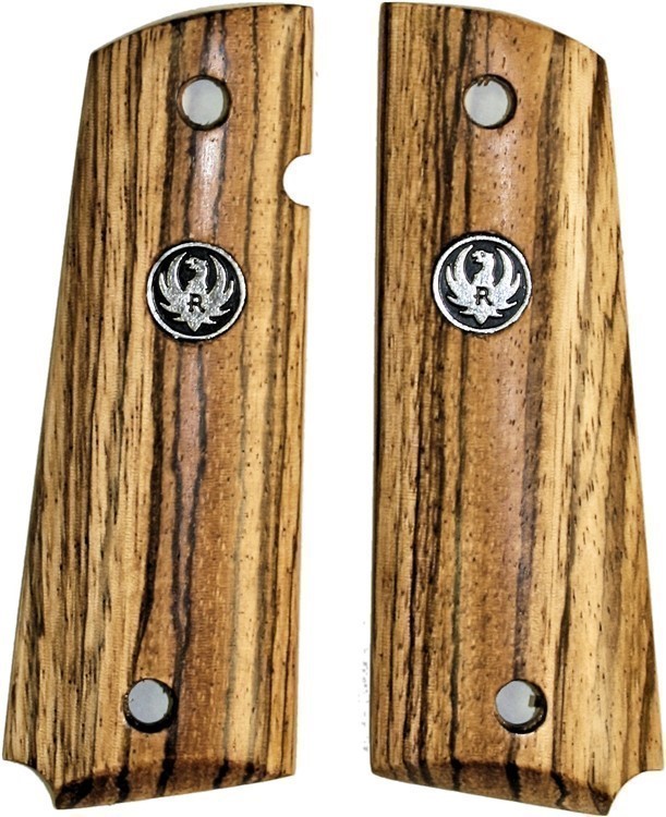 Ruger SR1911 Zebrawood Grips, Smooth, Oil Finish, Medallions-img-0