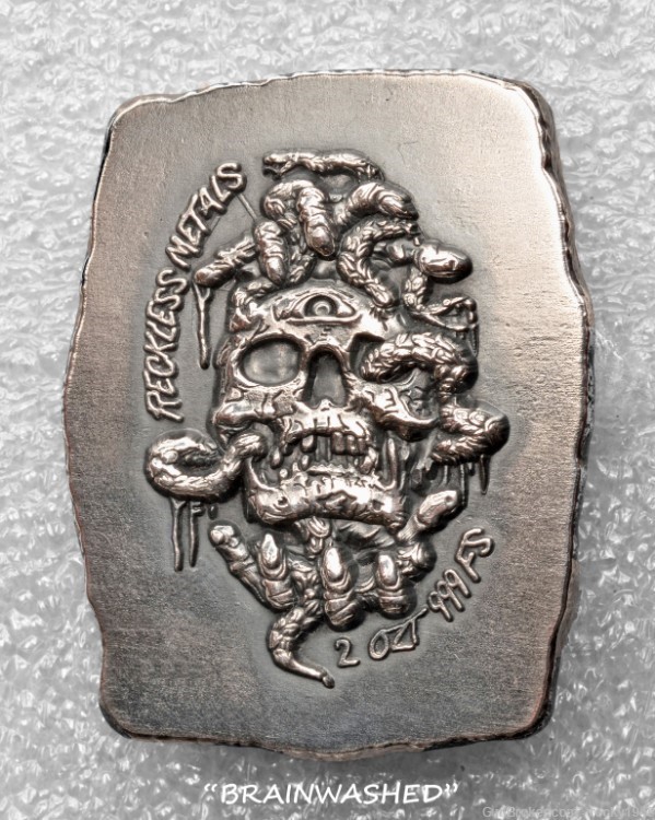 BRAINWASHED - 2oz .999 fine silver hand pressed art bar-img-0