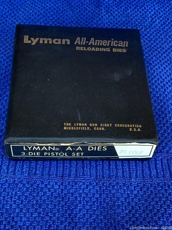 LYMAN ALL AMERICAN 45 LONG COLT RELOADING 3 DIE SET, IN THE BOX-img-1