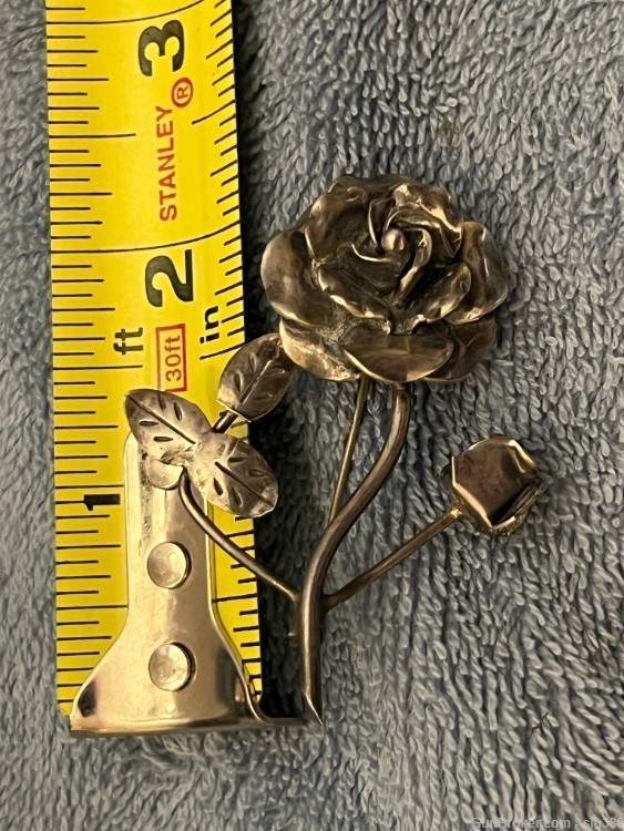 ANTIQUE 1940s STERLING SILVER TAXCO ROSE BROOCH PIN-img-5