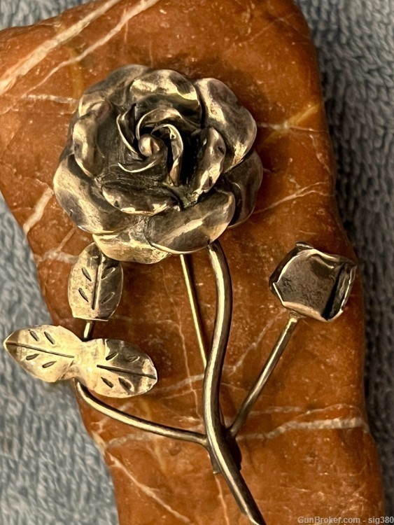 ANTIQUE 1940s STERLING SILVER TAXCO ROSE BROOCH PIN-img-1