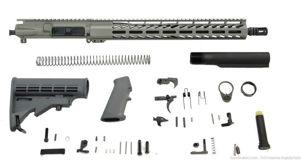 AR-15 5.56mm 16" TITANIUM Cerakote Complete Parts Kit w Grey Stock & Grip-img-0