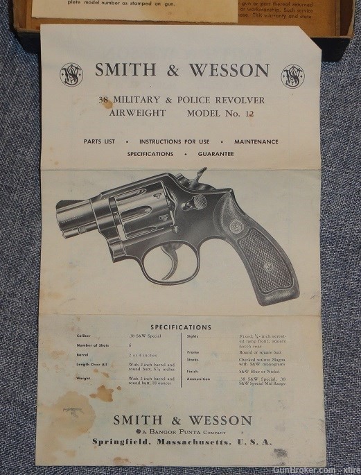 S&W Smith & Wesson Model 12 Airweight Revolver Factory Box w/Original Paper-img-2