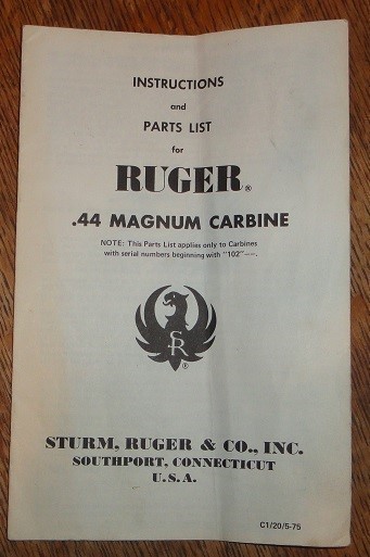 Ruger .44 Mag Instructions & Parts List - 1975!-img-0