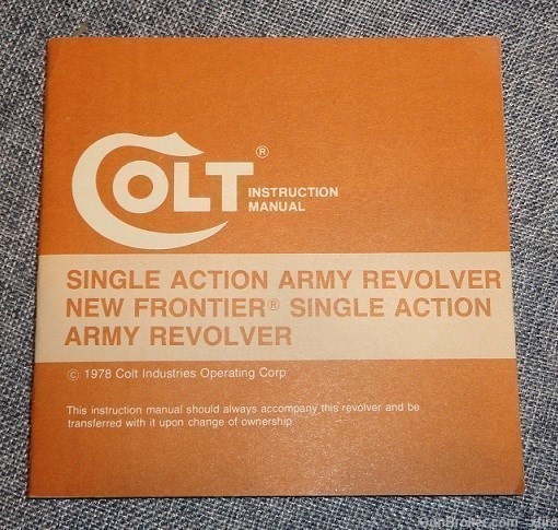Factory Colt Single Action Army SAA New Frontier Revolver Manual Dated 1978-img-0
