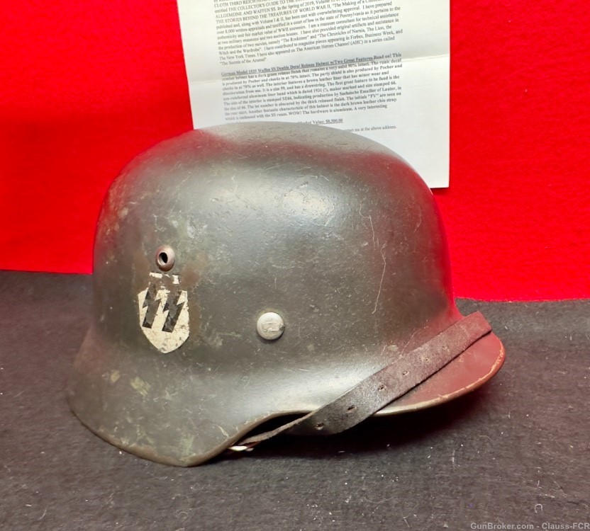 UNRIVIALED! WW2 German Model 1935 WAFFEN SS "DOUBLE DECAL" COMBAT Helmet!-img-4