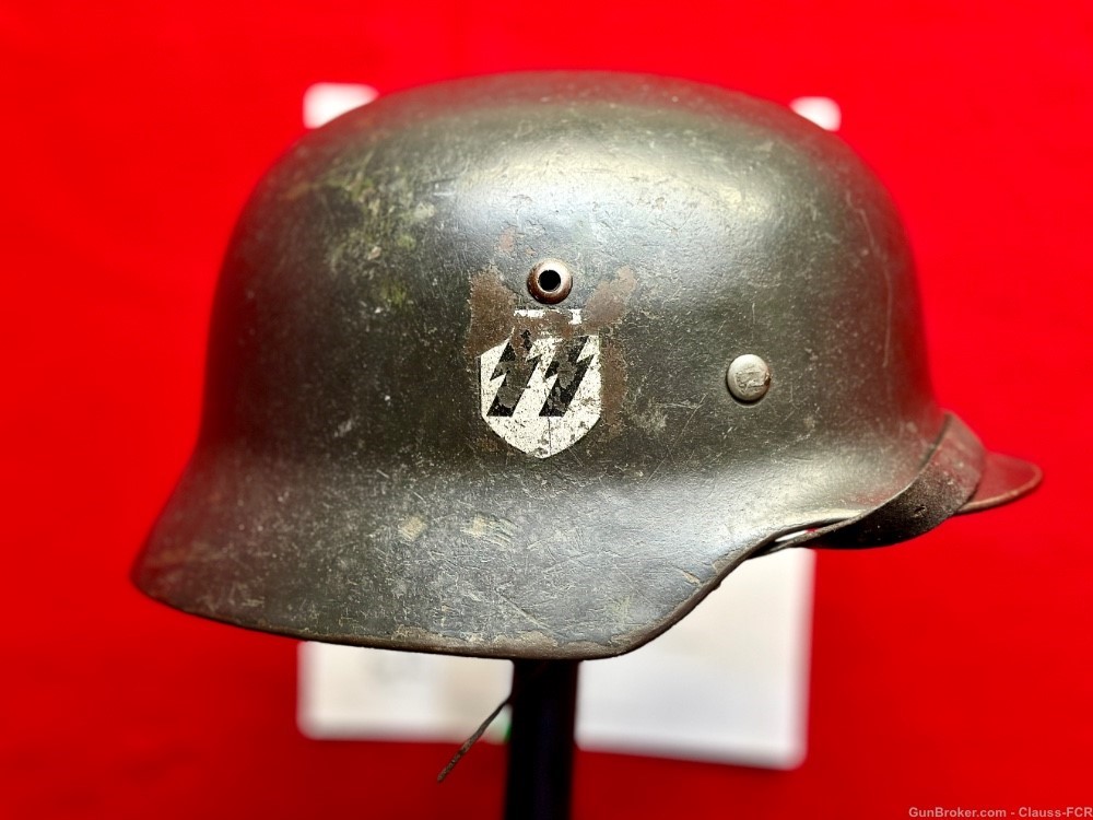UNRIVIALED! WW2 German Model 1935 WAFFEN SS "DOUBLE DECAL" COMBAT Helmet!-img-9