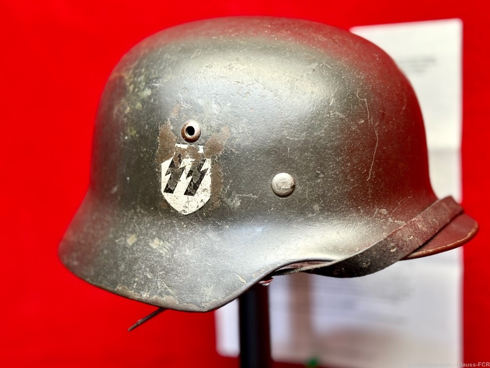 UNRIVIALED! WW2 German Model 1935 WAFFEN SS "DOUBLE DECAL" COMBAT Helmet!-img-0