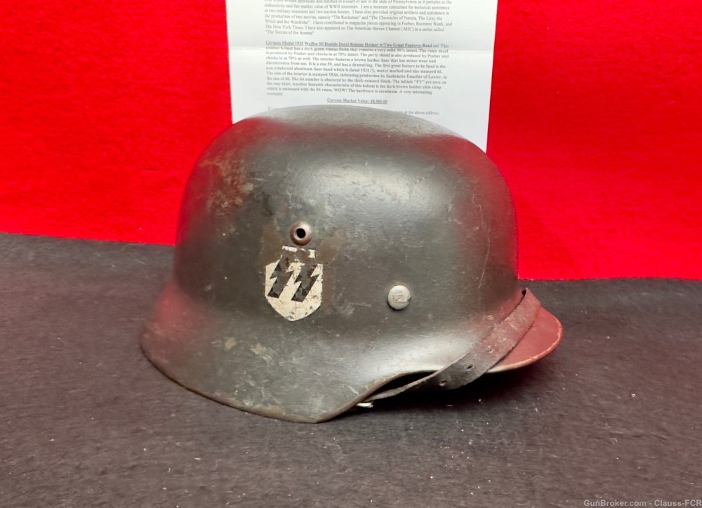 UNRIVIALED! WW2 German Model 1935 WAFFEN SS "DOUBLE DECAL" COMBAT Helmet!-img-16