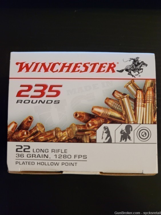 Winchester 22 Long Rifle 1280 FPS 36 Grain plated hollow point 235 rounds-img-0