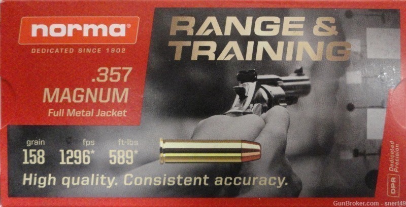 Norma 357 Magnum 158 gr FMJ Range & Training Brass Case 50 Round Box FRESH -img-4