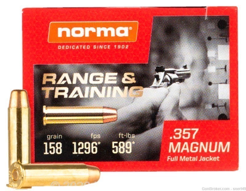 Norma 357 Magnum 158 gr FMJ Range & Training Brass Case 50 Round Box FRESH -img-2
