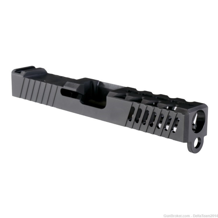 Glock 19 Compatible RMR Cut Stripped Slide - Lightning Cut - Nitride-img-0