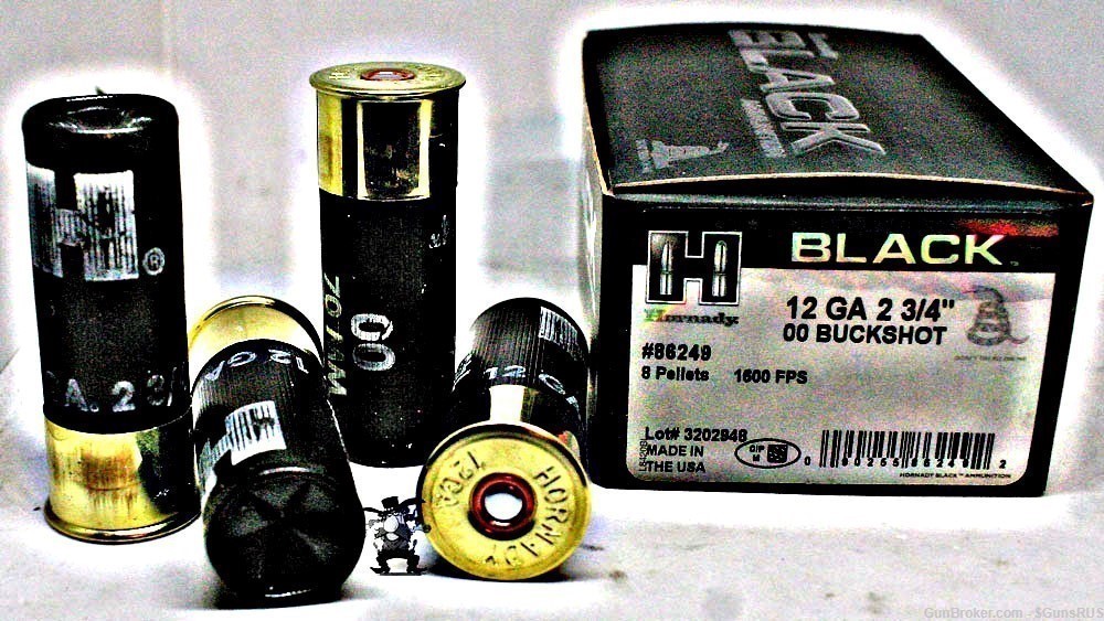 12 ga HORNADY BLACK 2¾" 8 pellet 12 Gauge No.00 BUCK SHOT 1600 FPS 10rds-img-0