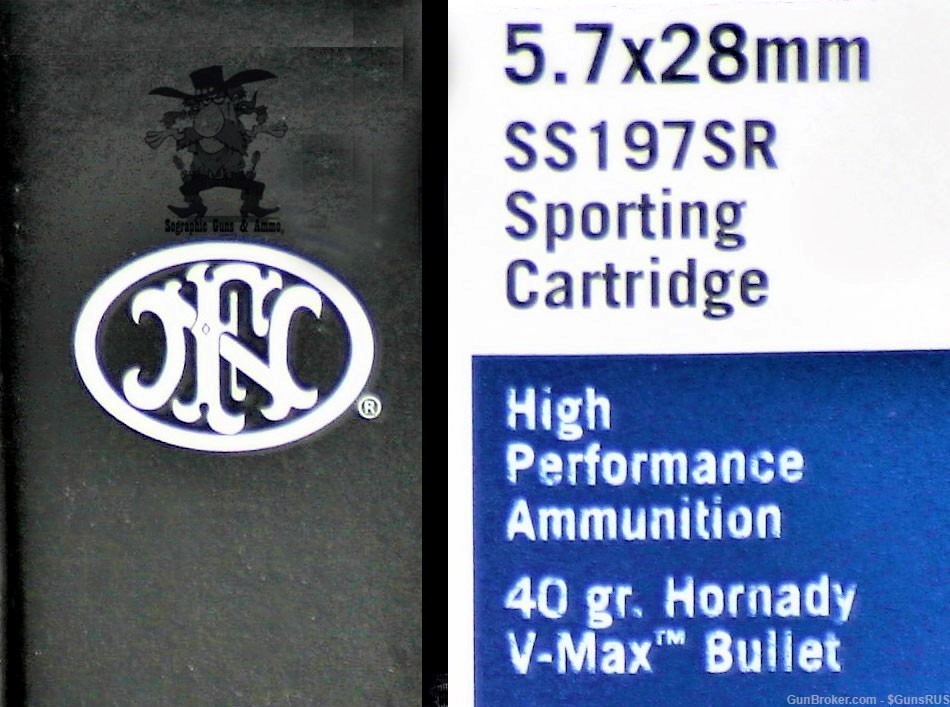 5.7 x 28 FNH SS 197 SR 40 Gr V-Max High Performance  BLUETIP Ammo 50 Rounds-img-3